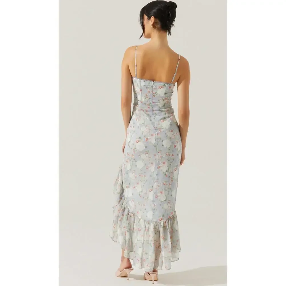 Astr Floral Midi Dress in Light Blue and Pastel Floral - Picture 3 of 3